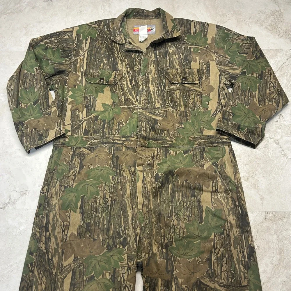 Winchester Trebark Camo Coveralls Mens XL Green Brown Vintage Hunting Jumpsuit